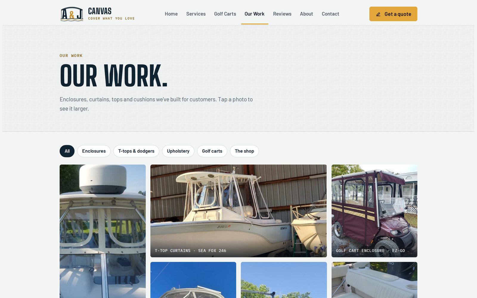 Filterable gallery of real A&J Canvas boat canvas jobs